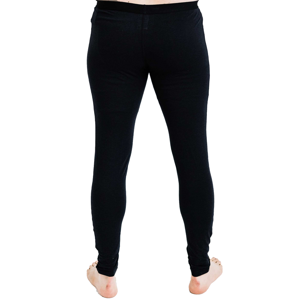 Men's thermal base layer pants in black, designed for warmth and comfort in cold weather, featuring a sleek single layer design