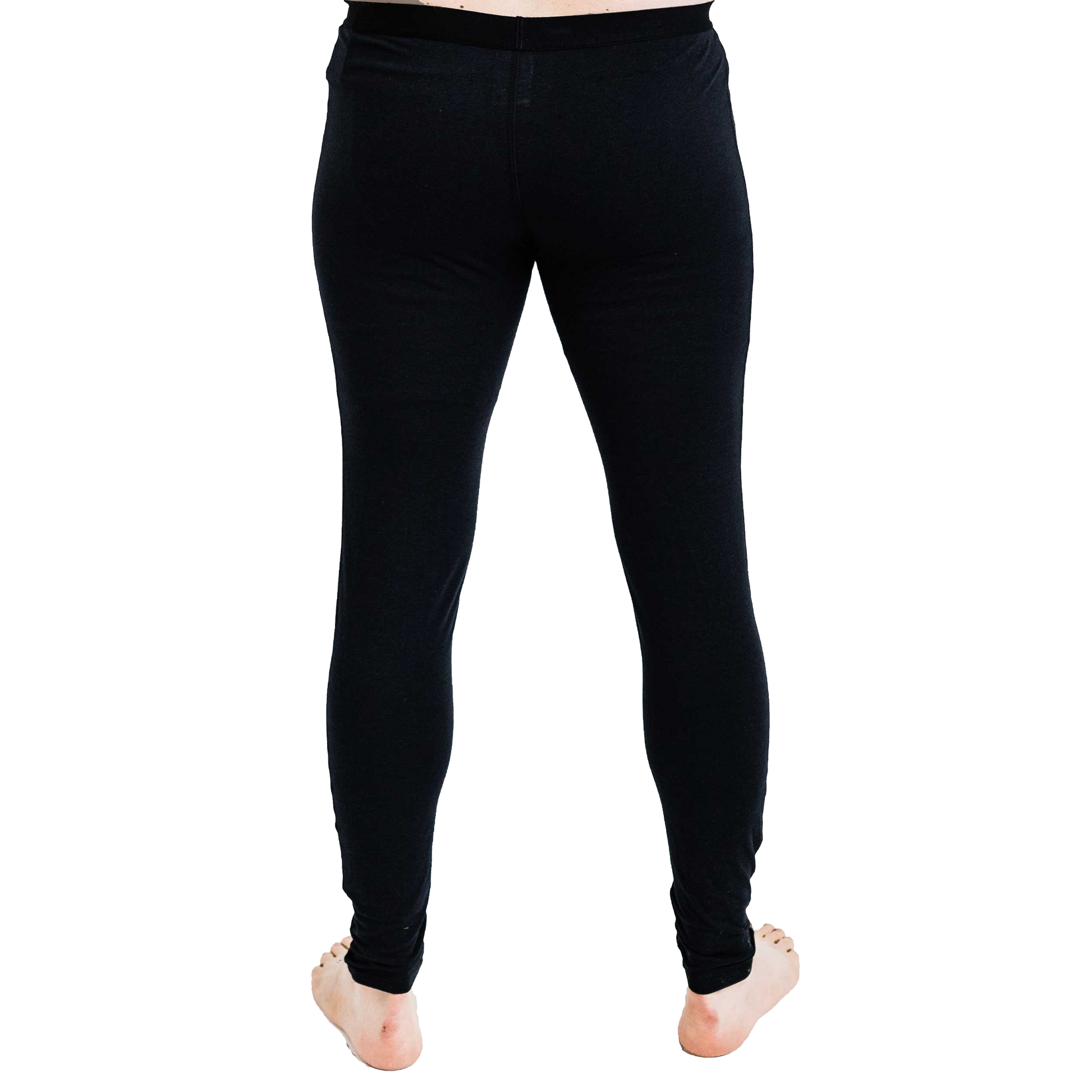 Men's thermal base layer pants in black, designed for warmth and comfort in cold weather, featuring a sleek single layer design
