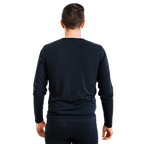 Polarmax men's merino wool base layer top in black shown from the back with long sleeves