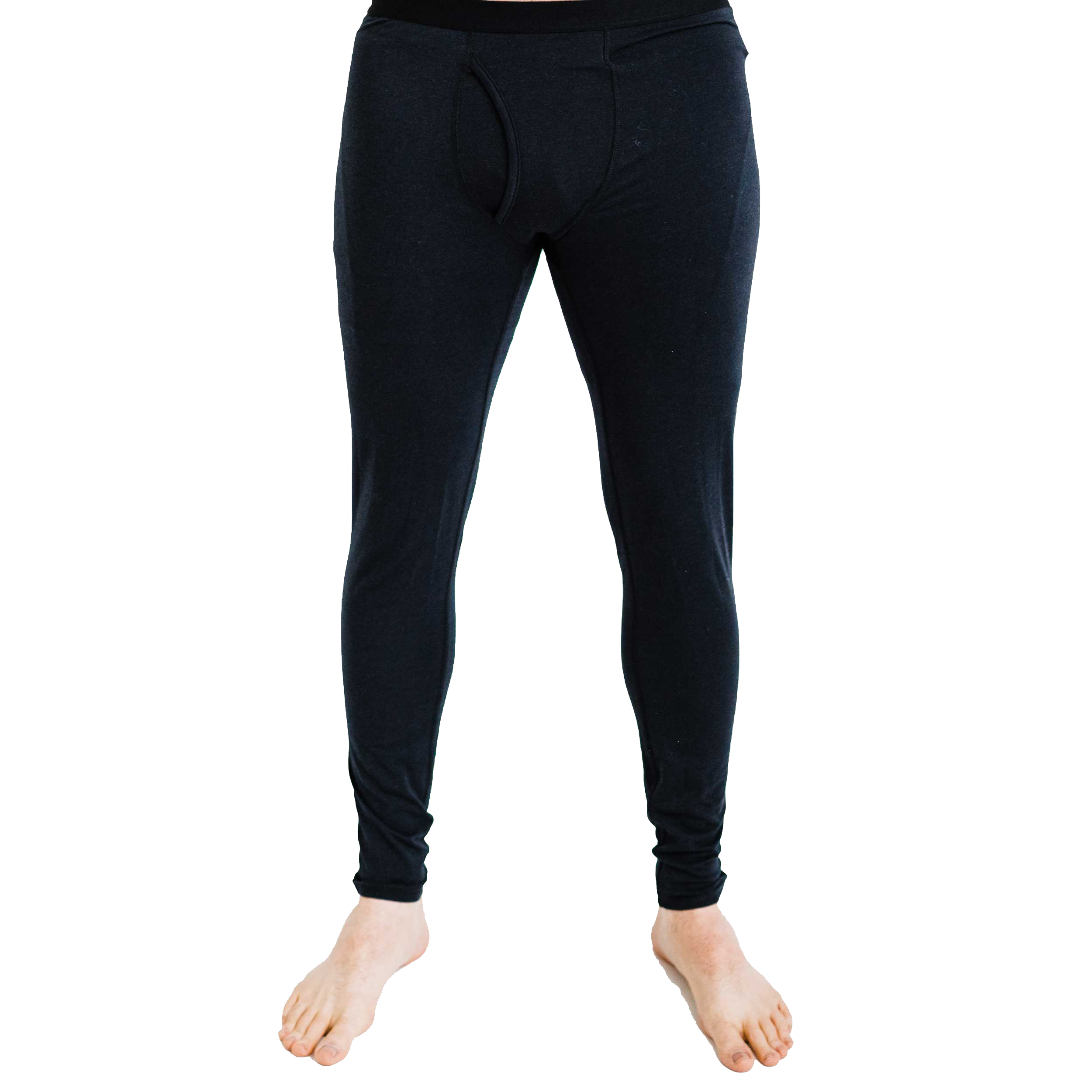 Polarmax men's merino wool base layer black thermal bottoms fit snugly on legs