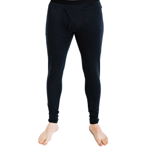 Polarmax men's merino wool base layer black thermal bottoms fit snugly on legs