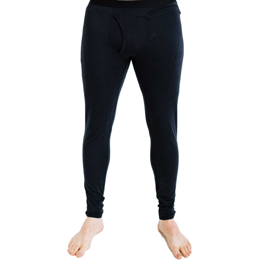 Polarmax men's merino wool base layer black thermal bottoms fit snugly on legs