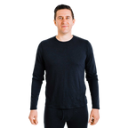 Polarmax men's merino wool base layer long sleeve top in black with crew neck