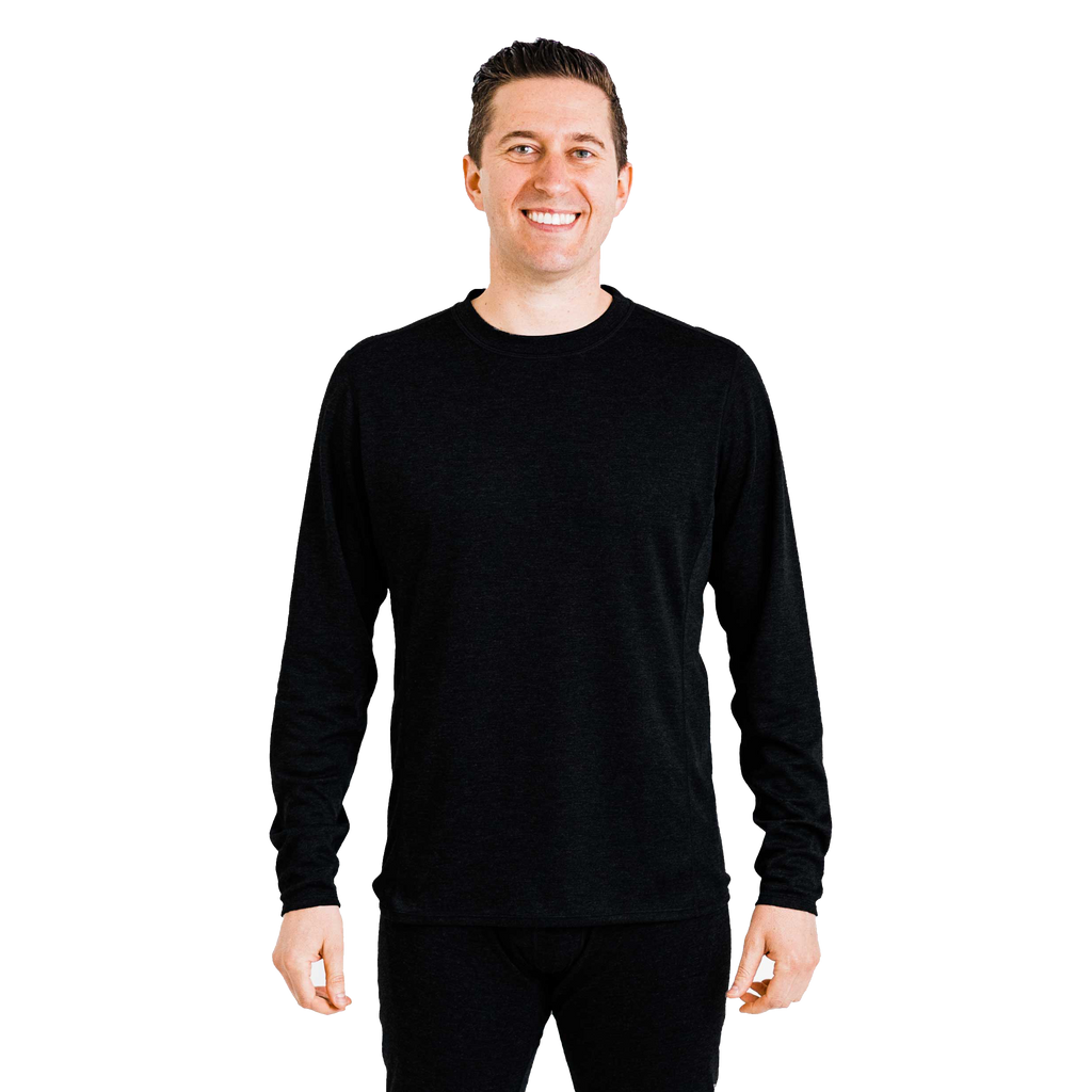 Polarmax men's thermal base layer shirt in black with long sleeves and crew neck for cold weather