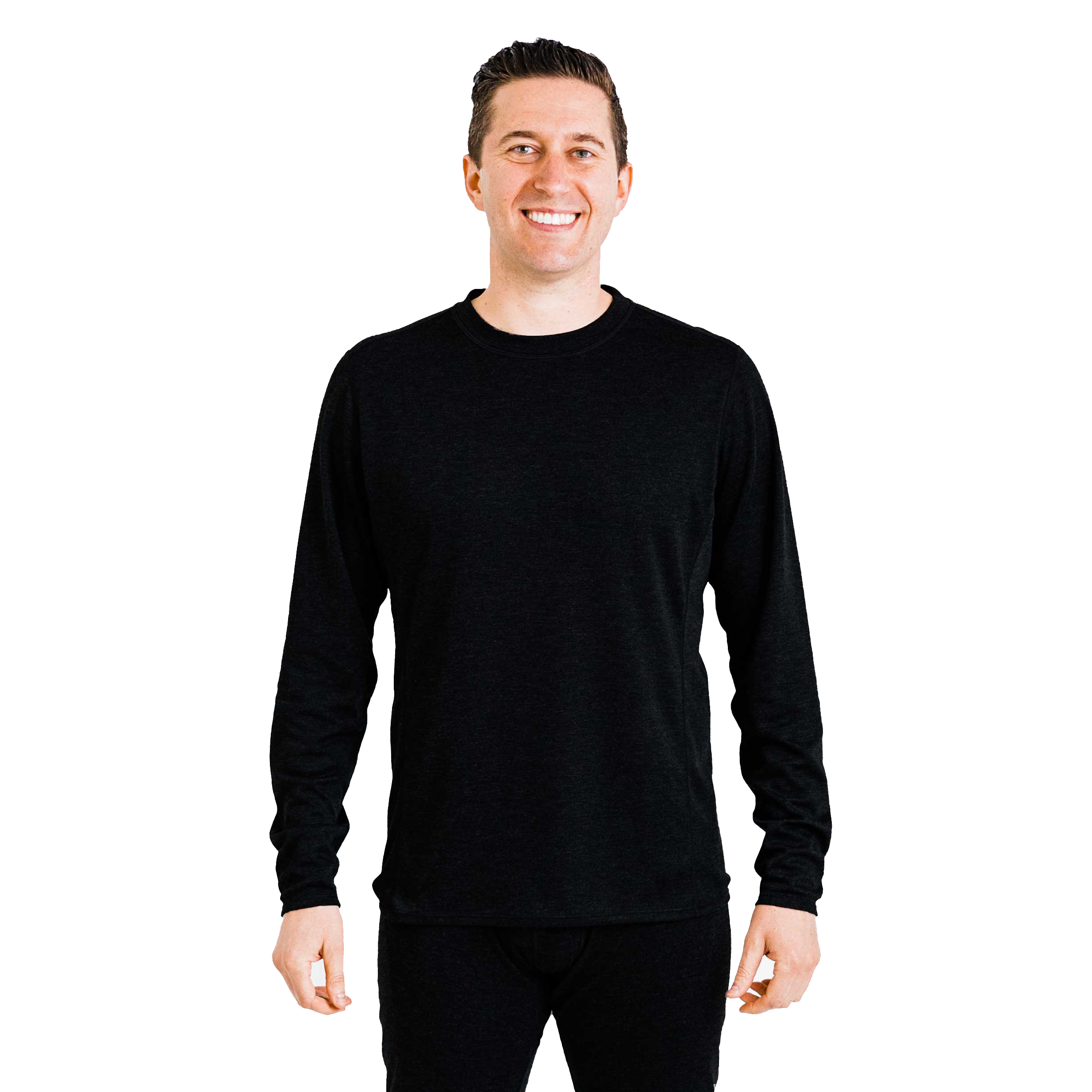 Polarmax men's thermal base layer shirt in black with long sleeves and crew neck for cold weather