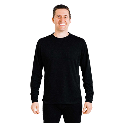 Polarmax men's thermal base layer shirt in black with long sleeves and crew neck for cold weather