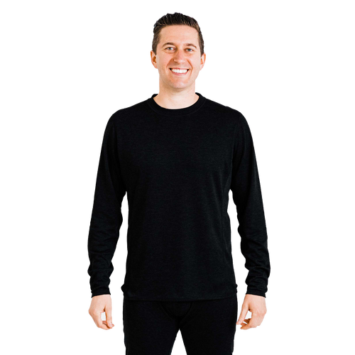 Polarmax men's thermal base layer shirt in black with long sleeves and crew neck for cold weather