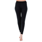 Comfortable black women's merino wool tights designed for warmth and breathability in cold weather, perfect as a base layer.