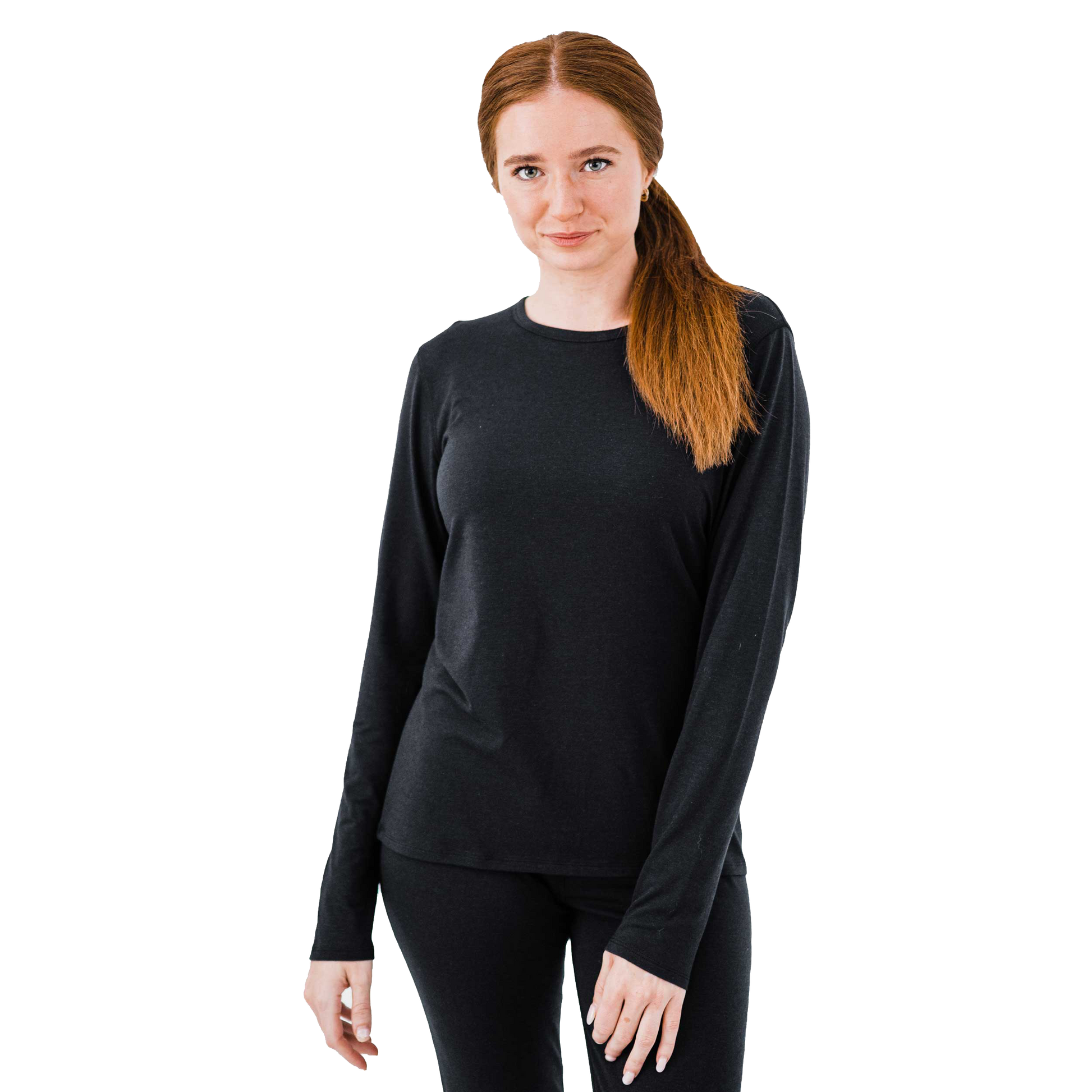 Women's thermal fleece shirt in black from Polarmax, designed for warmth and comfort in cold weather