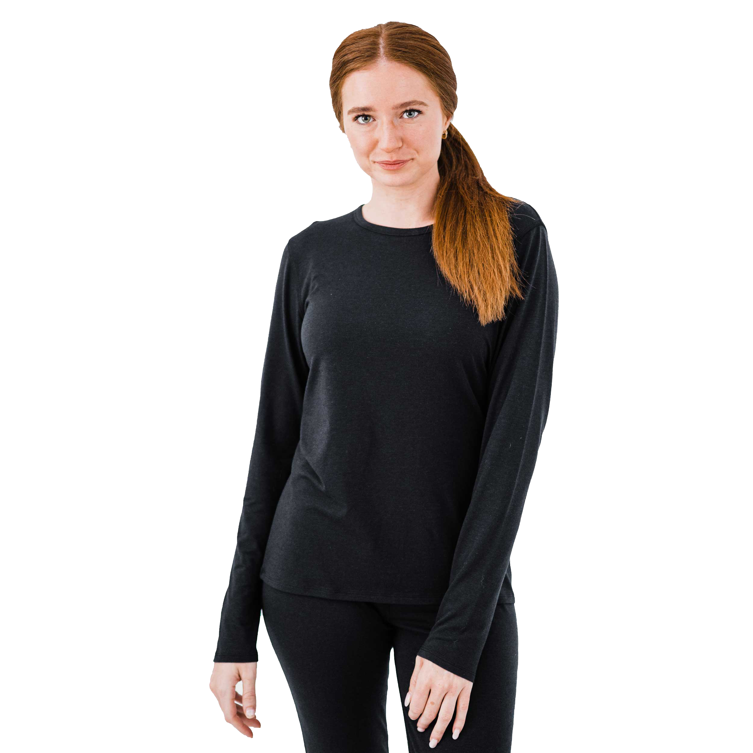 Women's thermal fleece shirt in black from Polarmax, designed for warmth and comfort in cold weather